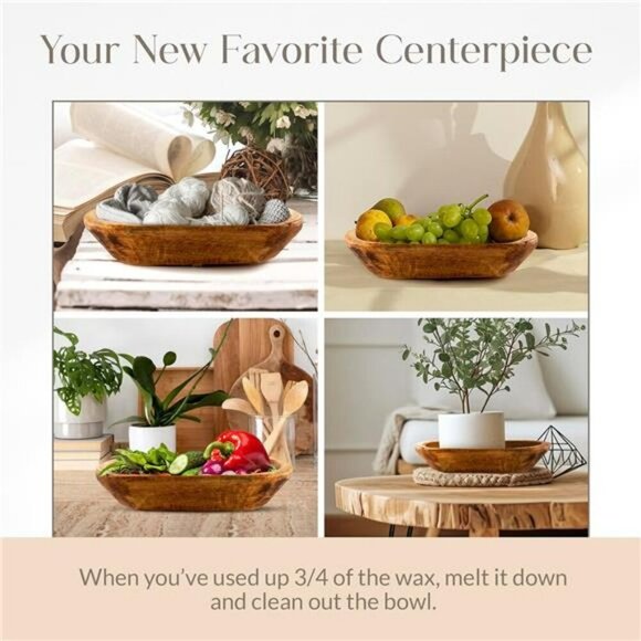 Vanilla Latte Soy Candle 3 Wick Wooden Dough Bowl Farmhouse Scented Decor - Picture 6 of 7